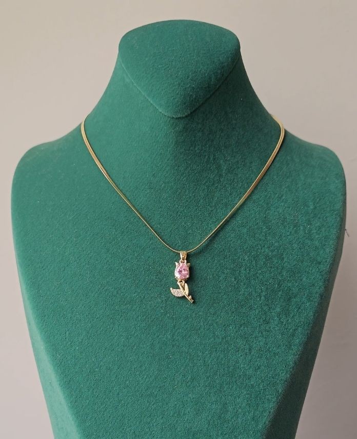 Çelik İtalyan Gül Pembe Kolye