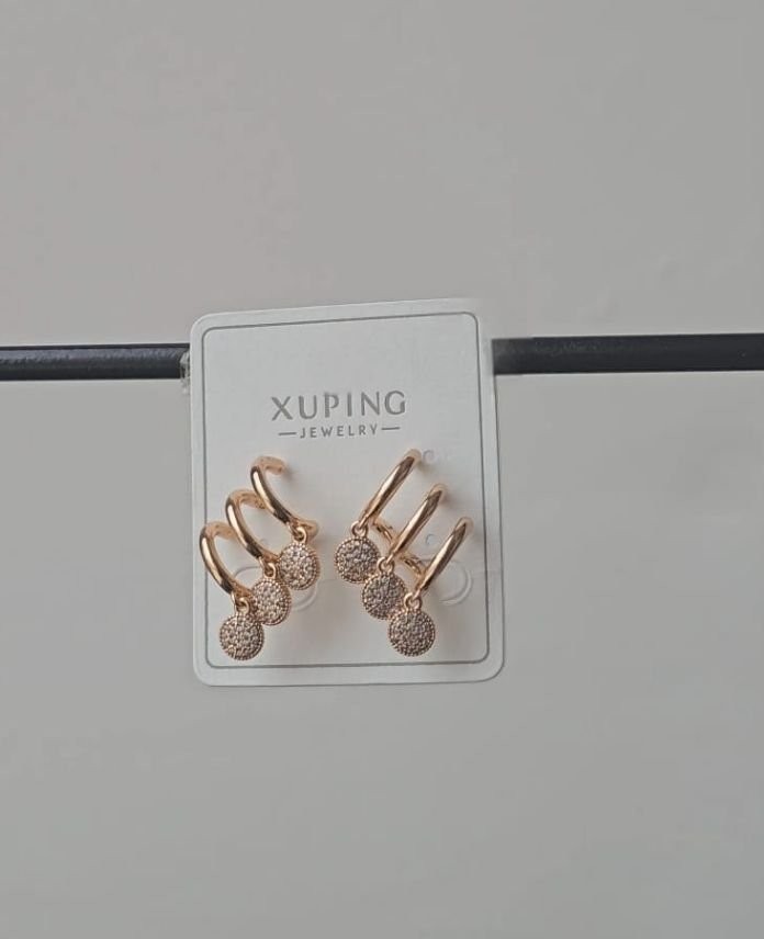 Xuping 3 Şerit Yuvarlak Taşlı Rose Küpe