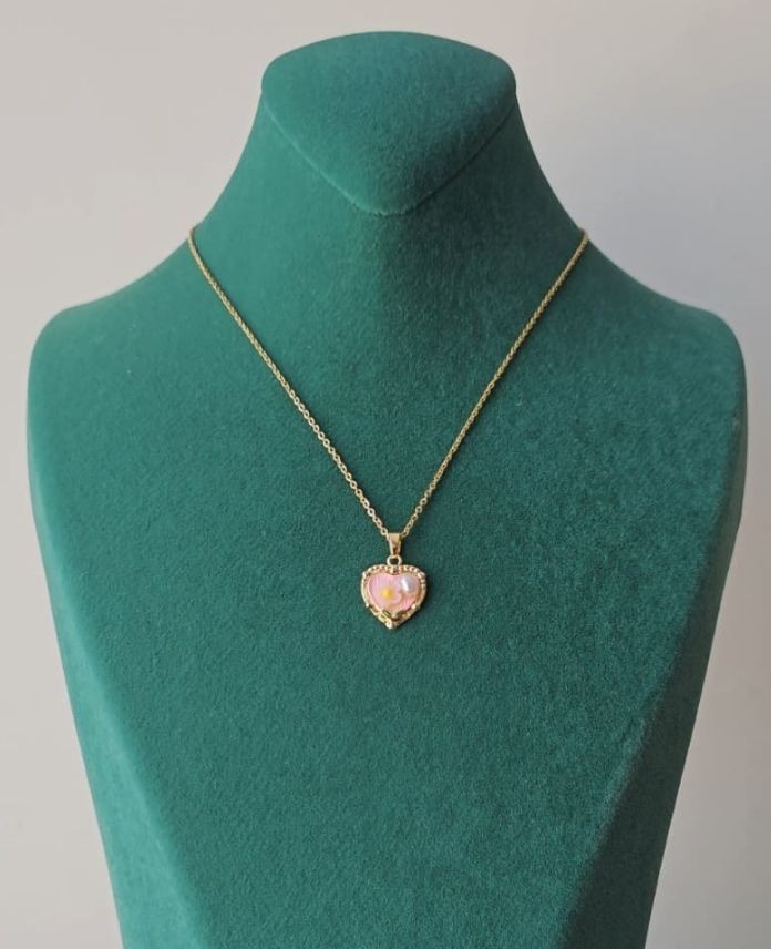 Çelik Sanat Kalp Pembe Kolye