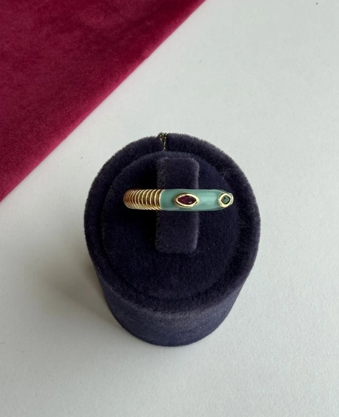 Pirinç Ayarlamalı Turkuaz Renkli Taşlı Yüzük