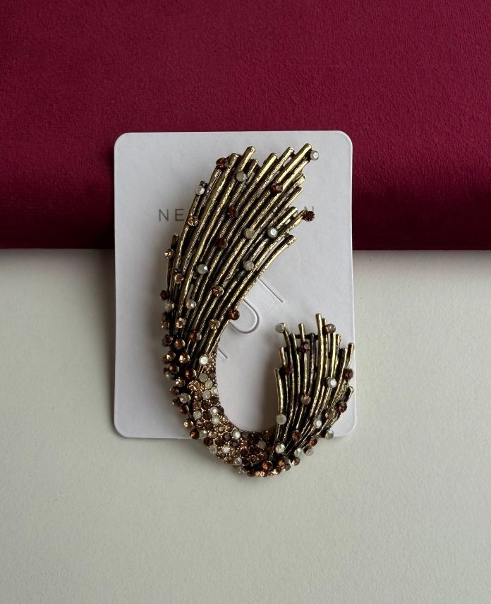 Pirinç Dallı Taşlı Broş