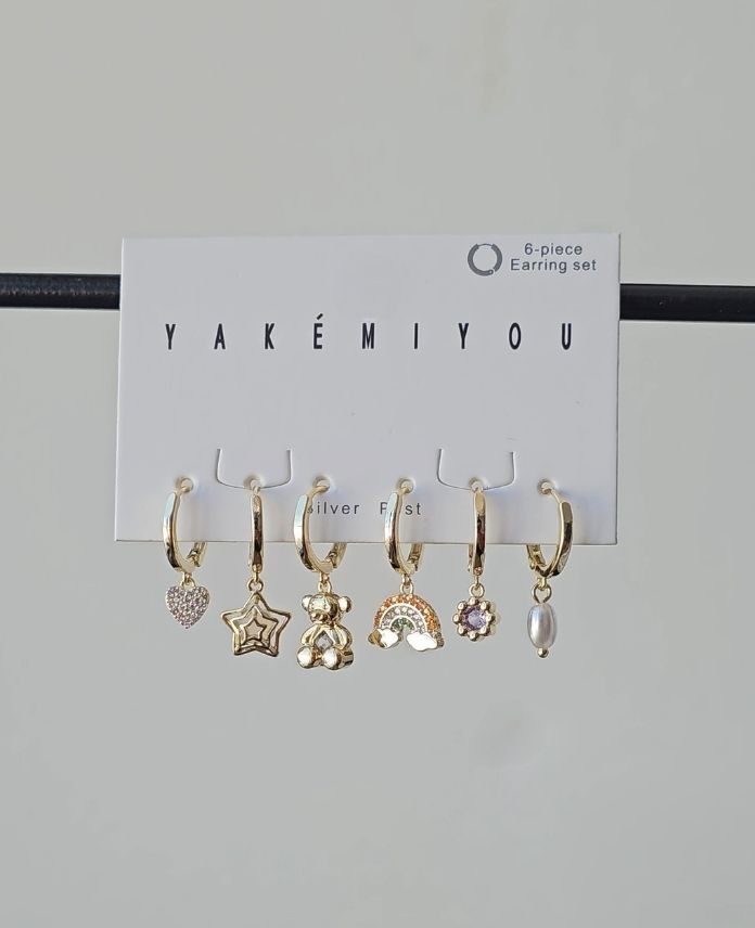 Pirinç 6 Lı Ayıcık Set Küpe