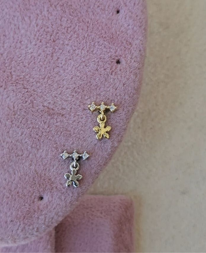 Çelik Kalp Çiçek Taşlı (Arkası Düz) Piercing