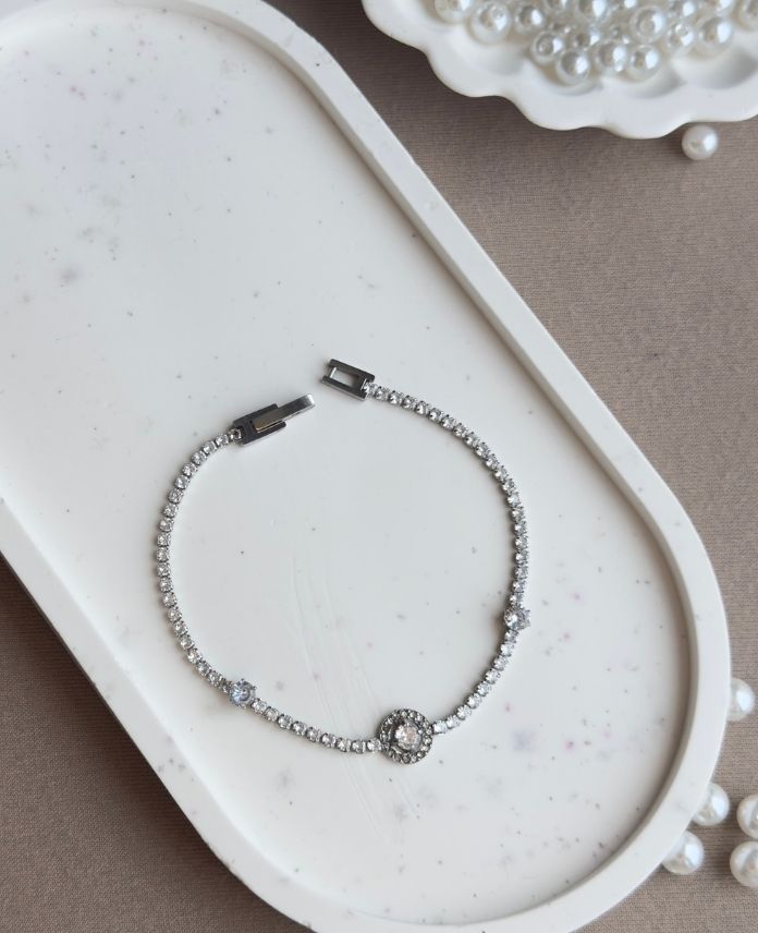 Çelik Suyolu Yuvarlak Taşlı Bileklik