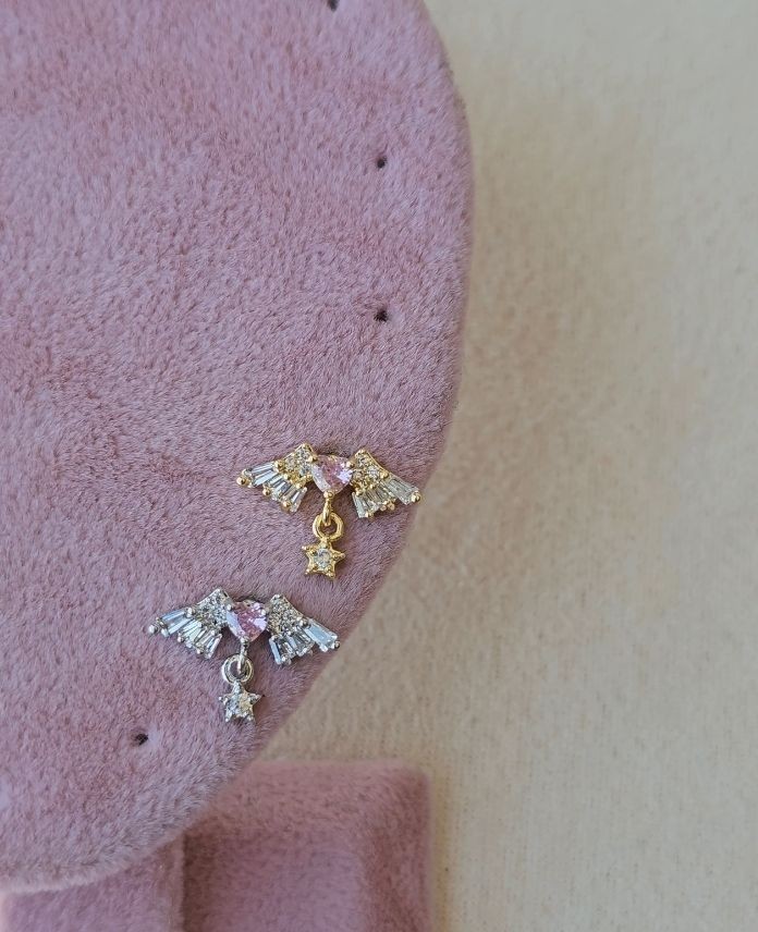 Çelik Kanat Pembe Taşlı (Arkası Düz) Piercing