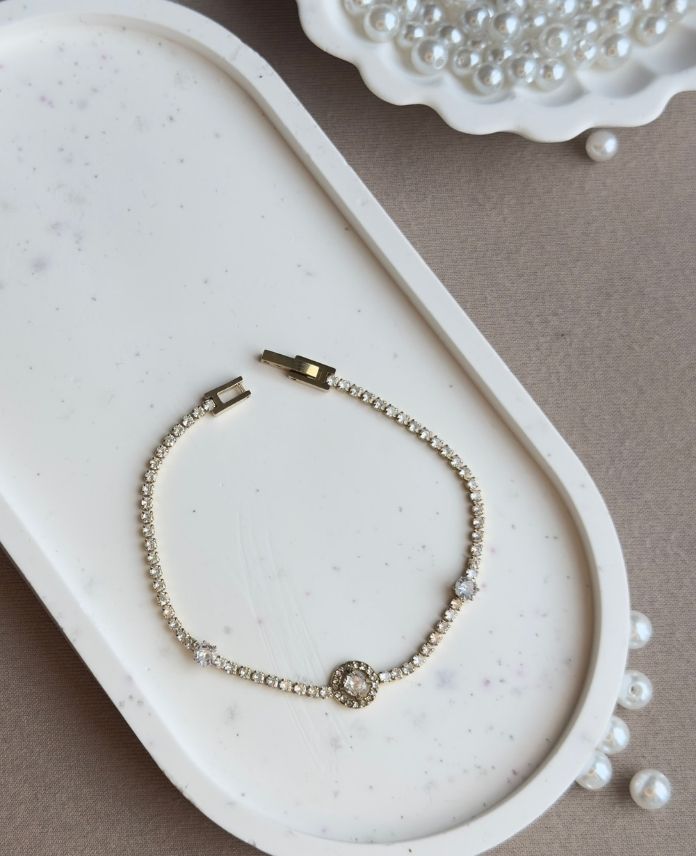 Çelik Suyolu Yuvarlak Taşlı Bileklik