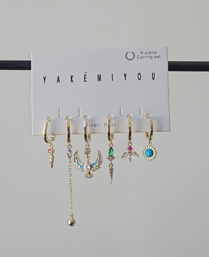Pirinç 6 Lı Anka Kuşu Set Küpe