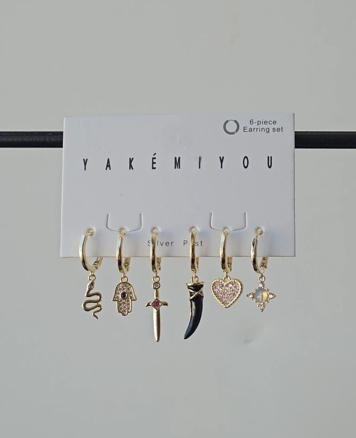 Pirinç 6 Lı El Kalp Set Küpe