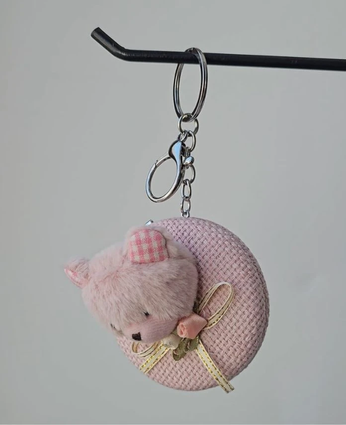 Aksesuar Aynalı Yuvarlak Ayıcık Pembe Anahtarlık