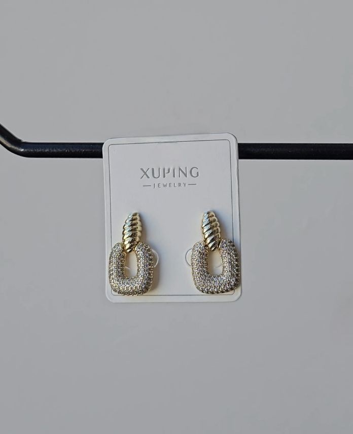 Xuping Dikdörtgen Taşlı Gold Küpe