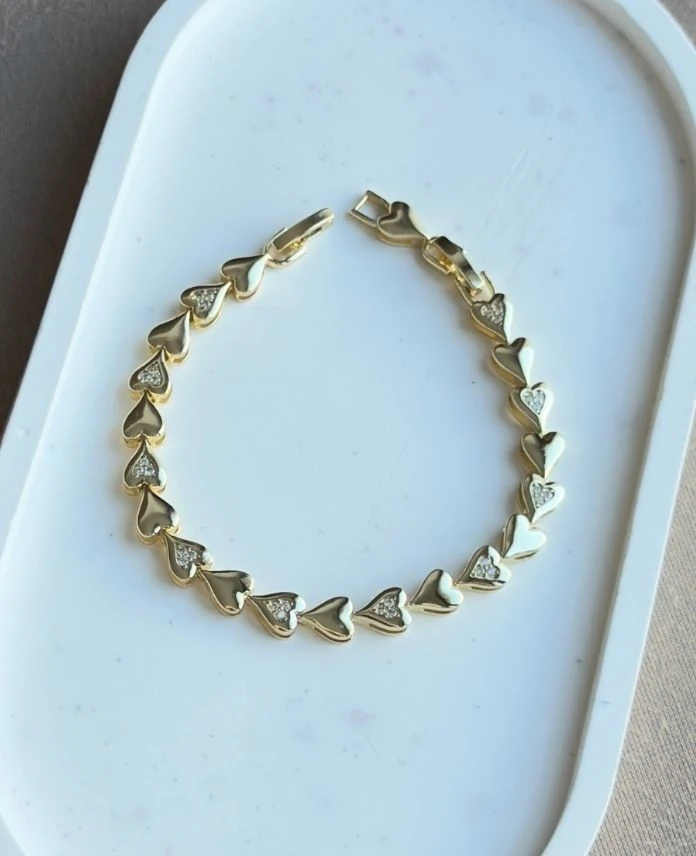 Cm Kalp Taşlı 14K Bileklik