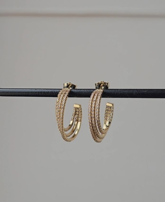 Luxury 3 Lü Halka Taşlı Küpe