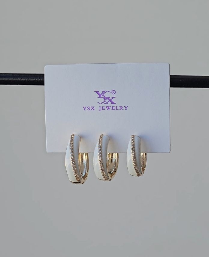 Ysx 3 Lü Halka Beyaz Taşlı Küpe