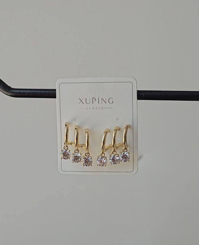 Xuping 3 Şerit Taşlı Gold Küpe