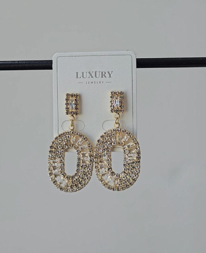 Luxury Elips Taşlı Abiye Küpe
