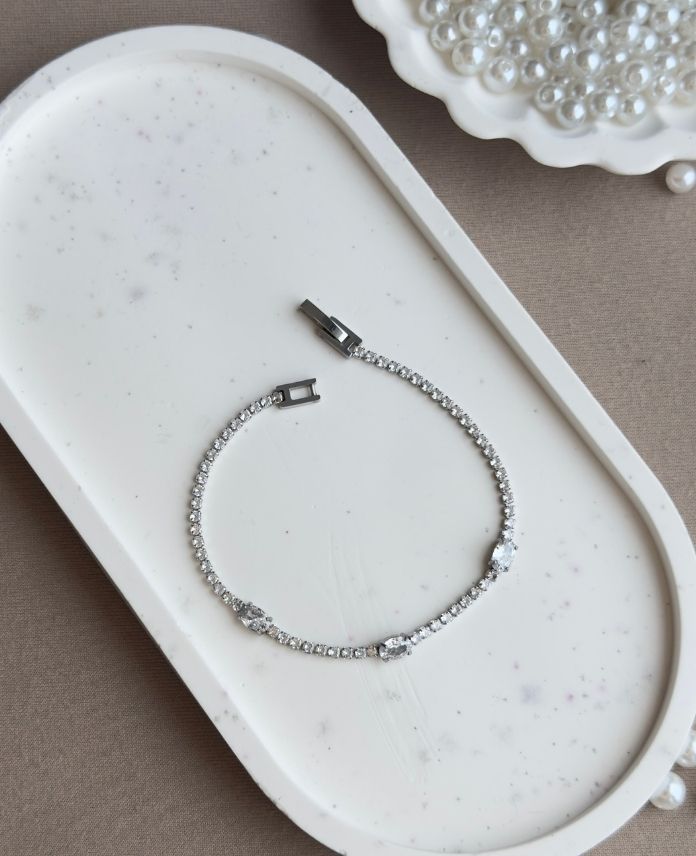 Çelik Suyolu Dikdörtgen Taşlı Bileklik