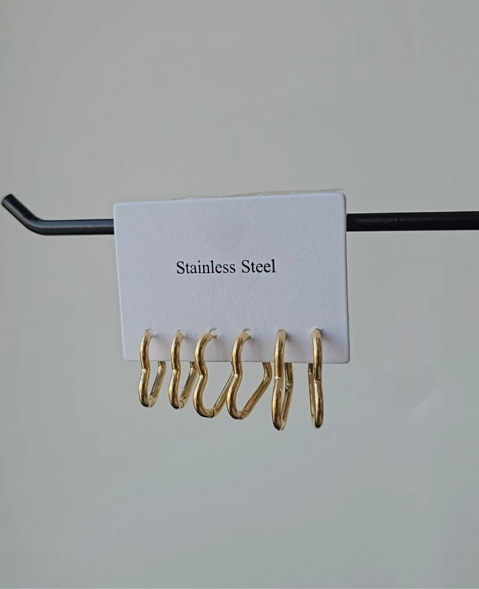 (12 Lİ PAKET İNDİRİMLİ) Çelik 6 Lı İnce Kalp Küpe