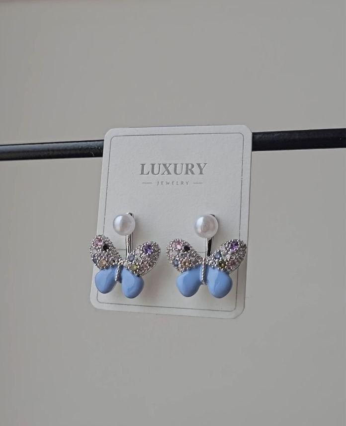 Luxury Kelebek Renkli İncili Küpe