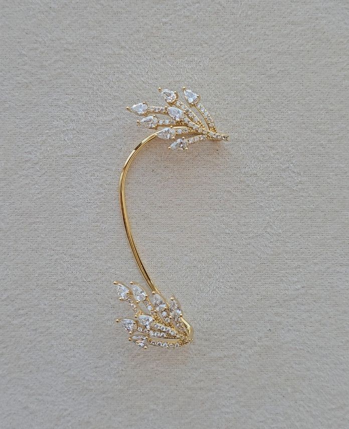 Pirinç Yaprak Taşlı Earcuff