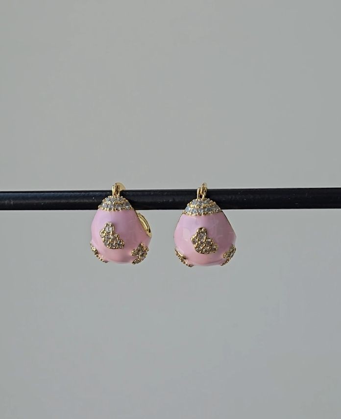 Luxury Midye Pembe Taşlı Küpe
