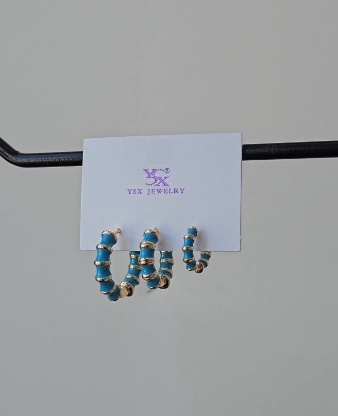 Ysx 3 Lü Mavi Halka Küpe
