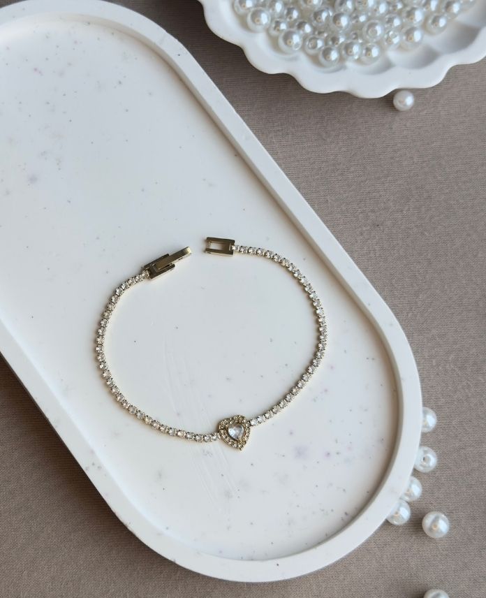 Çelik Suyolu Kalp Taşlı Bileklik