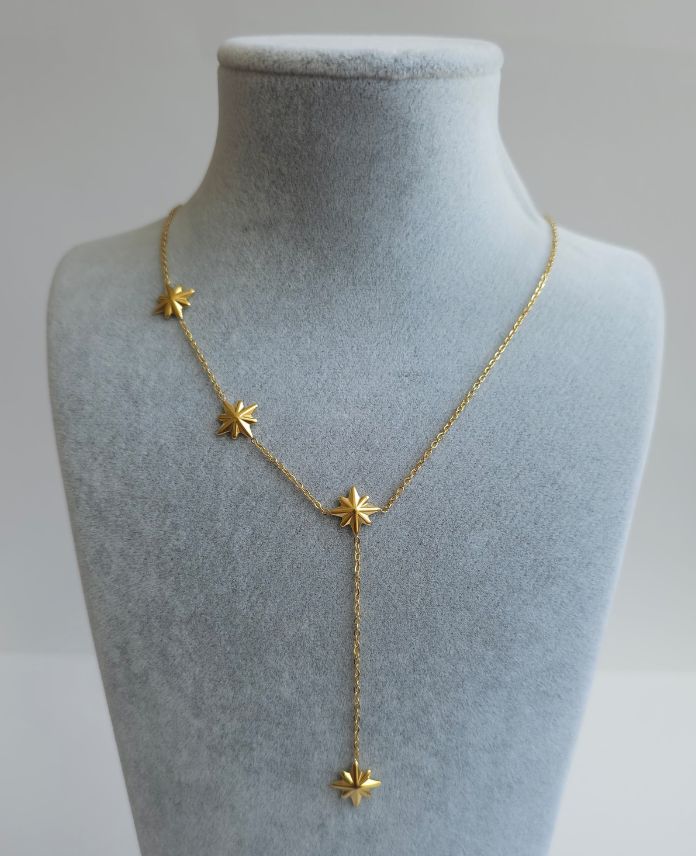 (12 Lİ PAKET İNDİRİMLİ) Çelik 4 Sedef Yıldızı Kolye