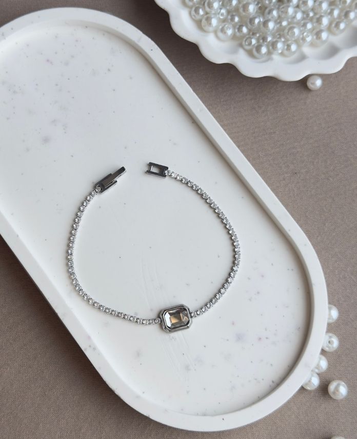 Çelik Suyolu Dikdörtgen Beyaz Bileklik