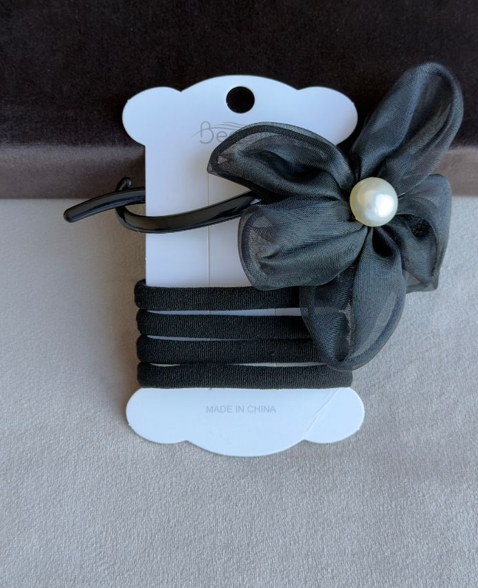 Aksesuar Lastlikli Çiçek İncili Siyah Toka