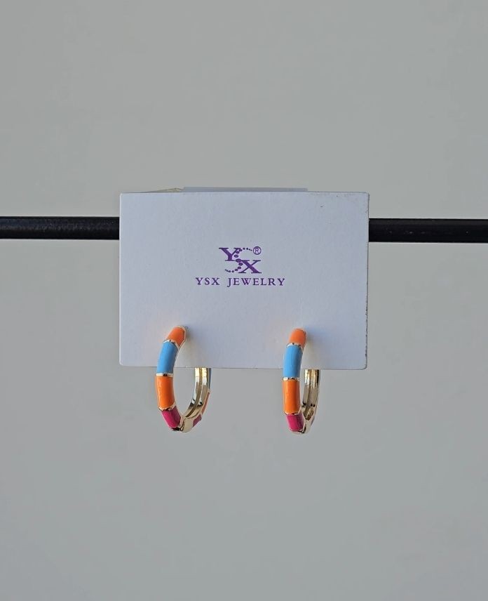 Ysx Halka Turuncu Mavi Mineli Küpe