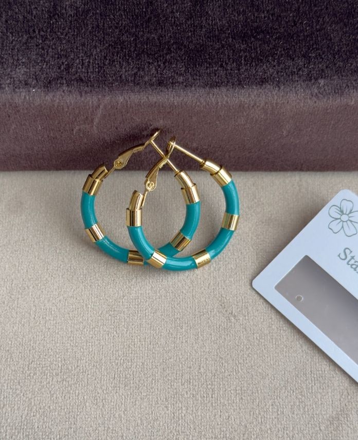 Çelik Halka Mavi Küpe