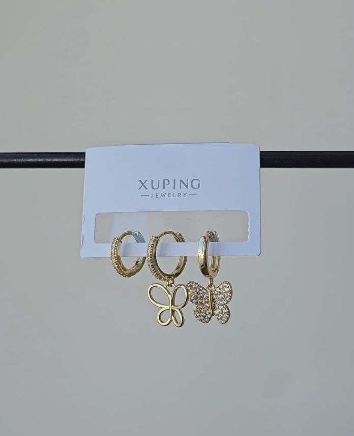 Xuping 3 Lü Kelebek Taşlı Gold Küpe