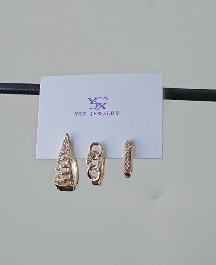 Ysx 3 Lü Zincir Taşlı Küpe