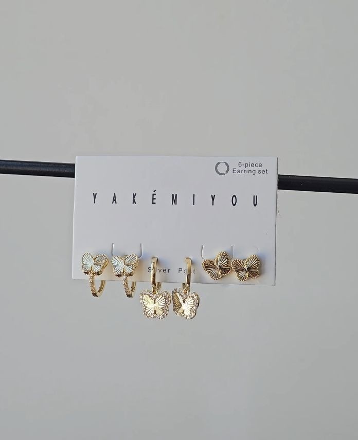 Pirinç 6 Lı Kelebek Set Küpe