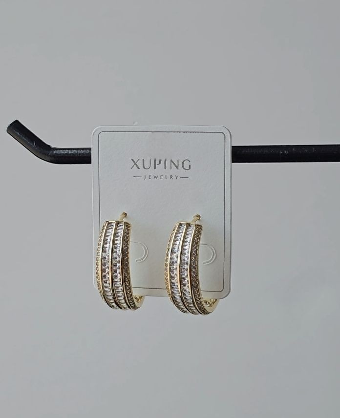 Xuping 2 Sıra Taşlı Gold Küpe