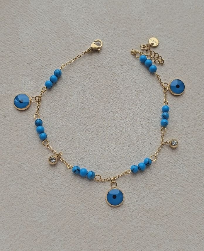 Çelik Nazar Mavi Taşlı Halhal