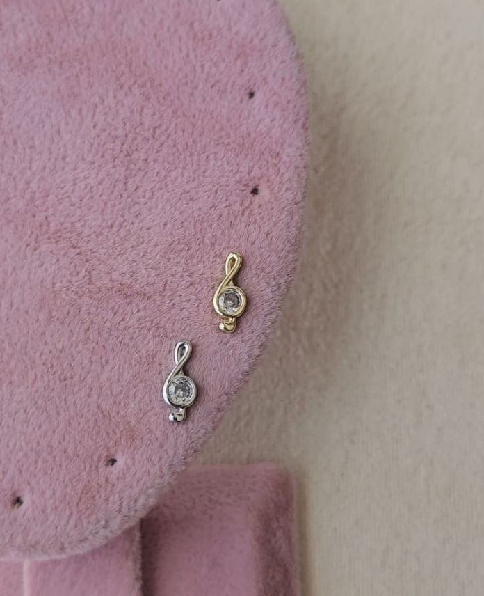 Çelik Nota Taşlı (Arkası Düz) Piercing