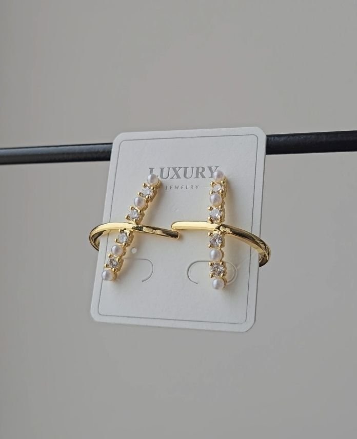 Luxury Çapraz Taşlı İncili Küpe