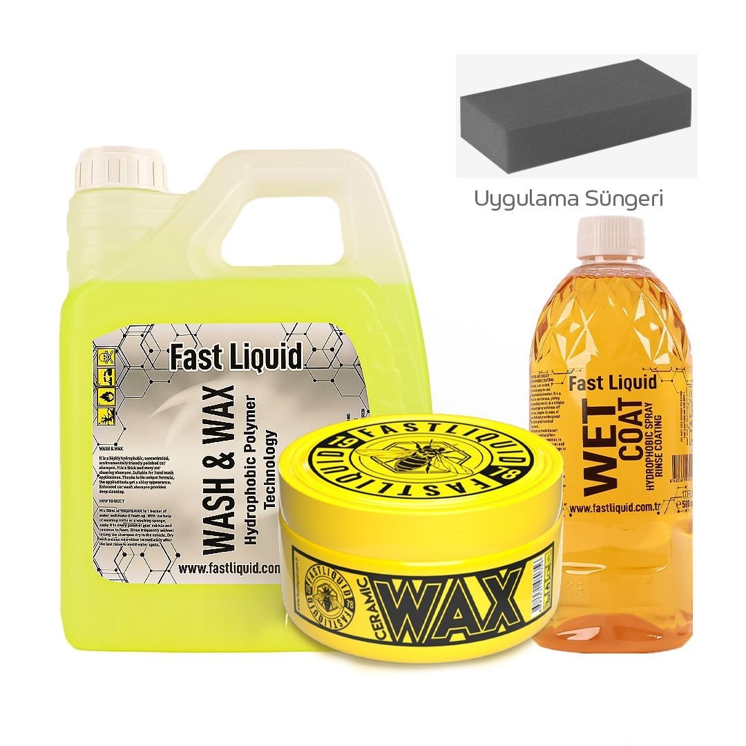 Wash Wax Oto Şampuan 4 Litre,Wet Coat Islak Hızlı Cila 500ml,Ceramic Wax (Araç Seramik Wax) 125gr Set Paket