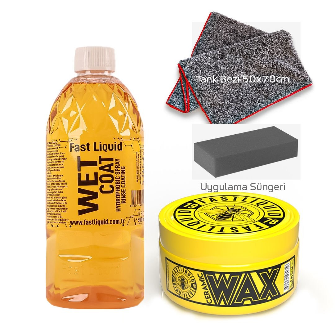 Wet Coat 500 ml Islak & Hızlı Cila,Ceramic Wax 125gr,Tank Bezi,Uygulama Süngeri Set Paket