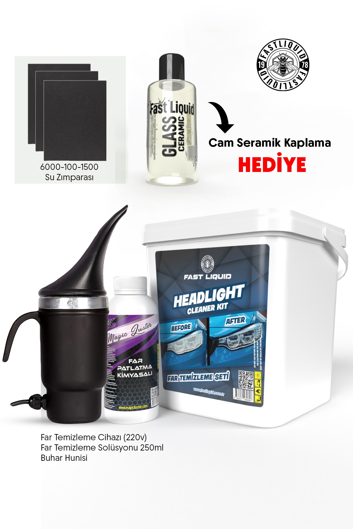 Far Temizleme Ve Parlatma Seti Buharlı 6 Parça Ürün (HEADLIGHT CLEANER KIT)