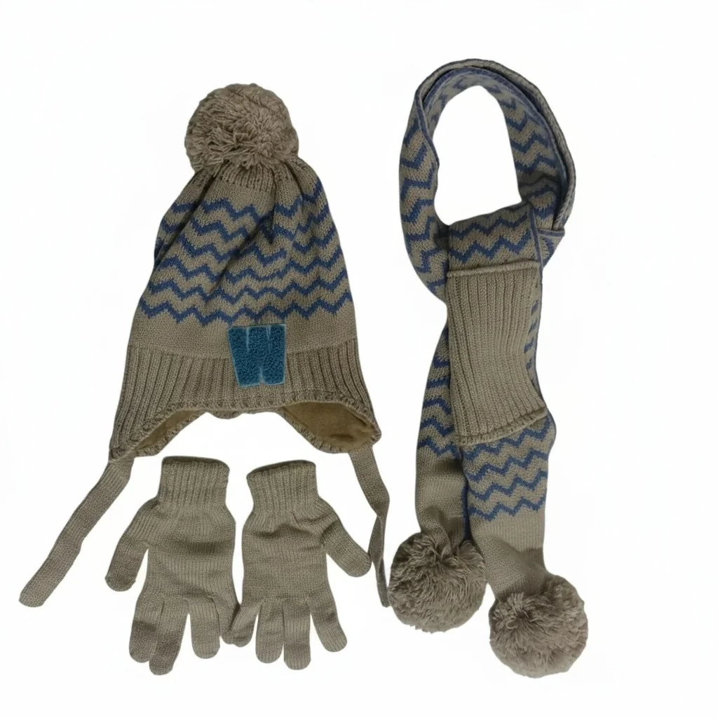 Erkek Çocuk Atkı Bere Eldiven 4-8 yaş - Kahverengi