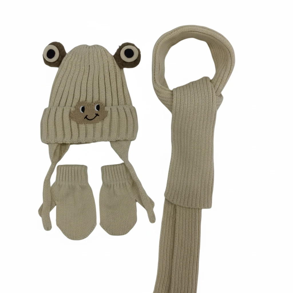 Erkek Bebek Atkı Bere Eldiven Takımı 0-18 Ay - Krem