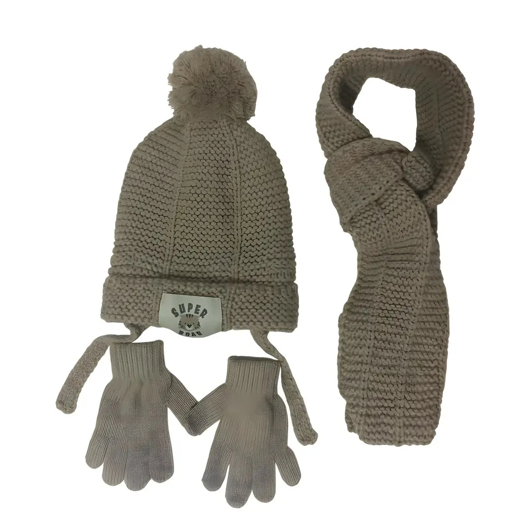 Erkek Çocuk Atkı, Bere, Eldiven Takımı 1-4 Yaş - Kahverengi