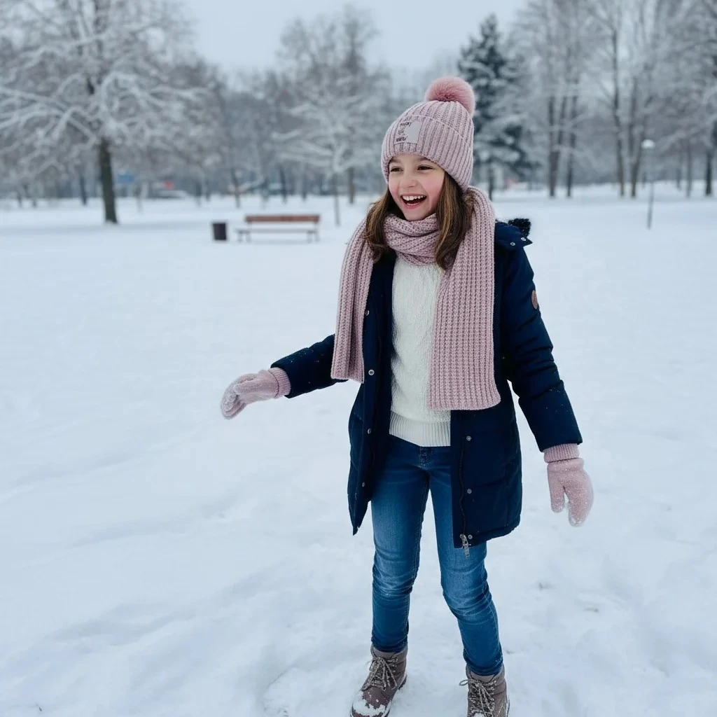 Kız Çocuk Atkı Bere Eldiven 9-15 Yaş
