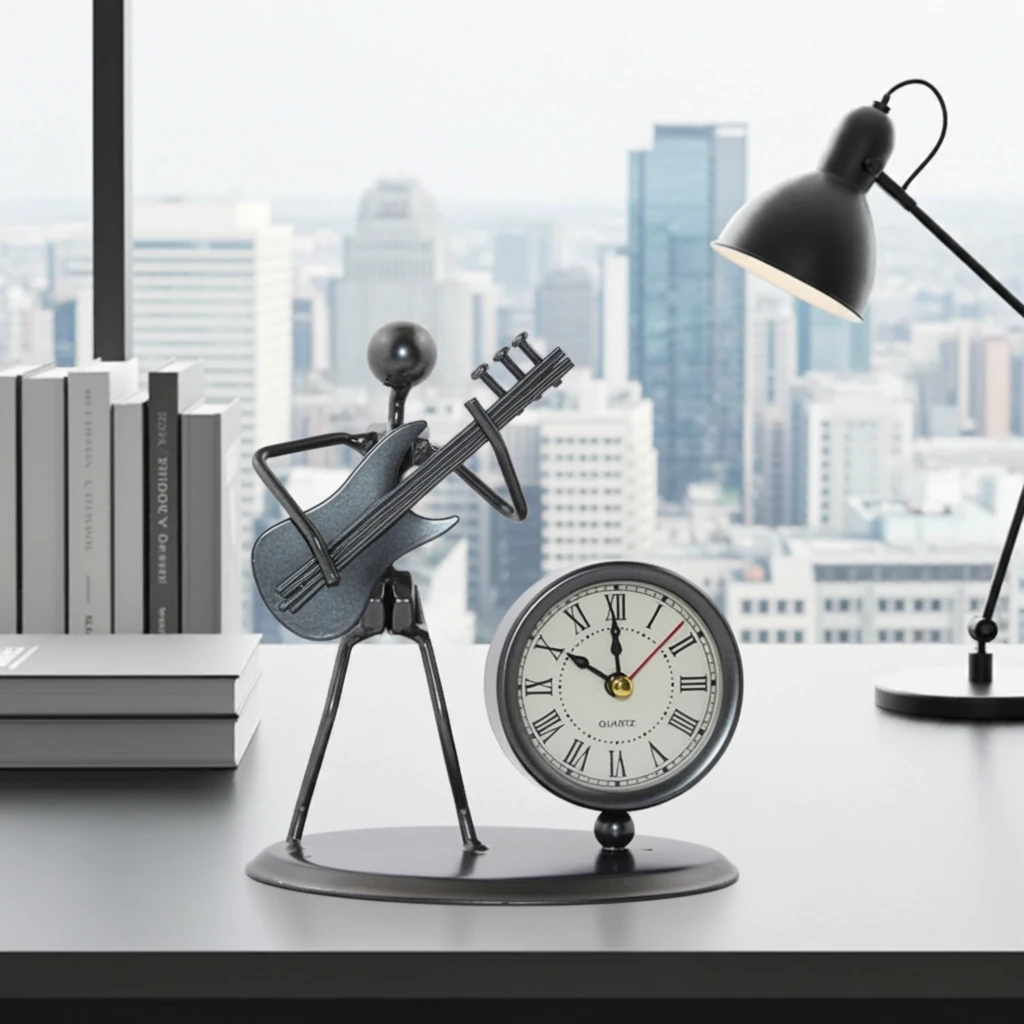 Masa Üstü Metal Saat Gitar Çalan Müzisyen