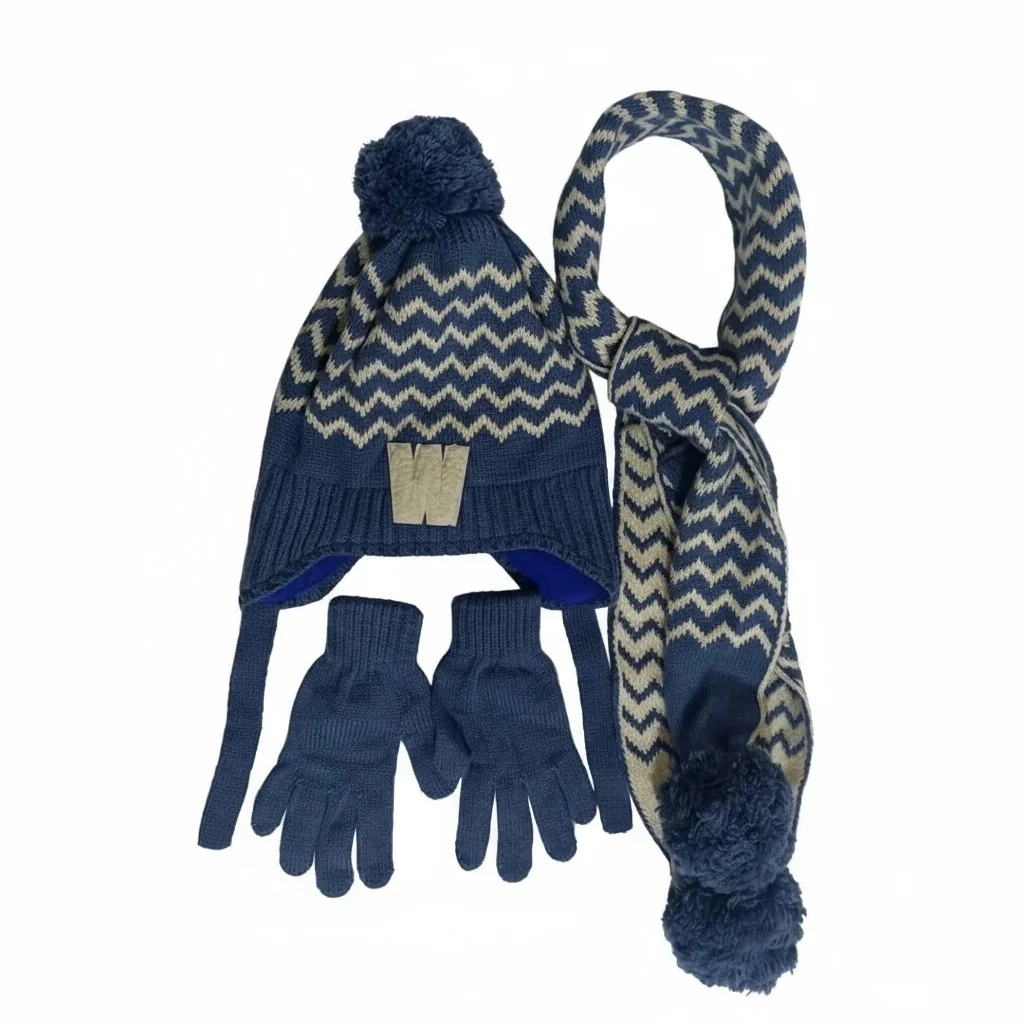 Erkek Çocuk Atkı Bere Eldiven 4-8 yaş - Koyu Mavi