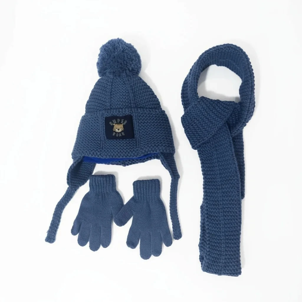 Erkek Çocuk Atkı, Bere, Eldiven Takımı 1-4 Yaş - Mavi
