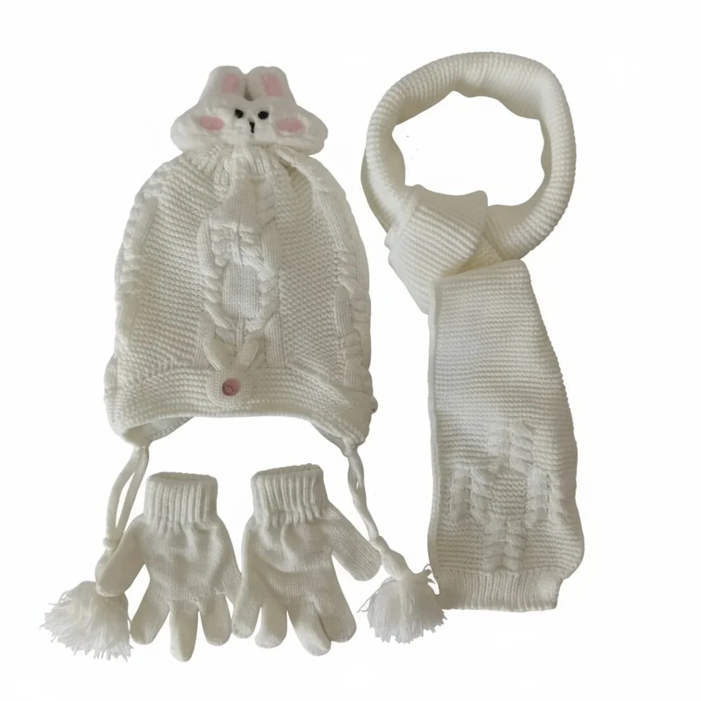Kız Çocuk Atkı Bere Eldiven Takımı 1-4 Yaş - Beyaz