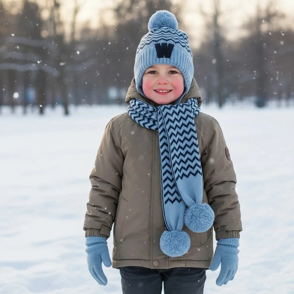 Erkek Çocuk Atkı Bere Eldiven 4-8 yaş